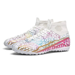 Adults Fashion Digital Printing Football Sports Training Shoes Turf Non-slip Spikes High-top Football Soccer Shoes