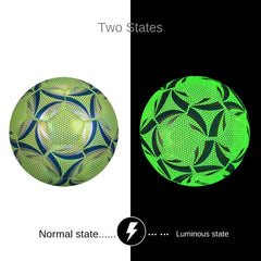 Lightweight Reflective Glowing Size 5 Adult Soccer Ball Glimmering Fluorescent PU & Thermal Bonded PVC Wear-Resistant Training