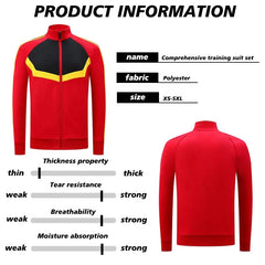 Unisex Quick Dry Soccer Wear Custom Full Zip Training Set with Name Inscription Includes Jacket Football Players' TrainingGear