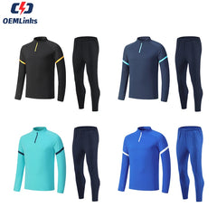 Unisex Quick Dry Soccer Tracksuit Jacket with Full Zip Custom Sport Training Set OEM Service Printed Name Team for Football Wear