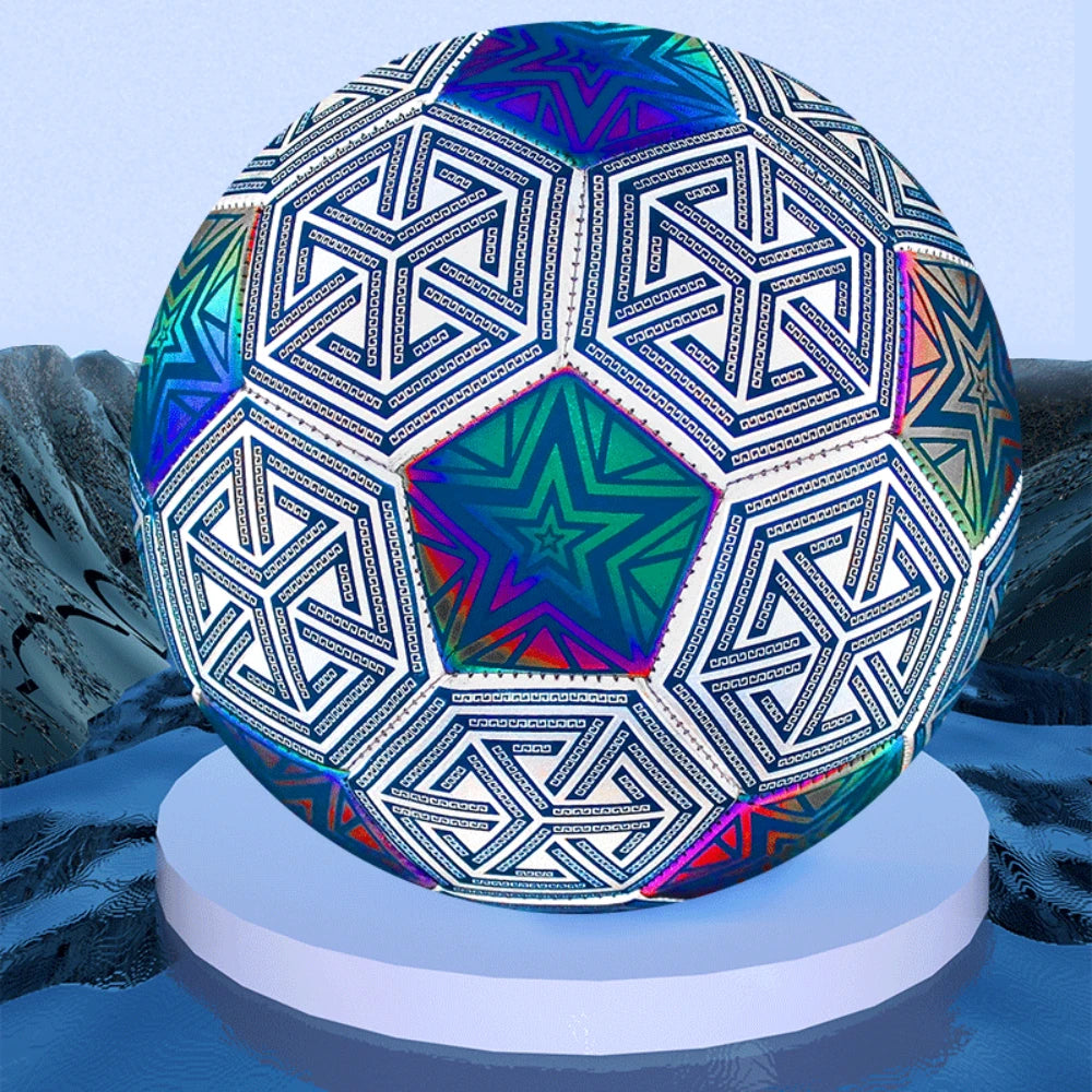 Wholesale DIY Holographic Glowing Soccer Ball Size 5 PVC with Reflective Luminous Pu for Children's Machine Sewing Footballs