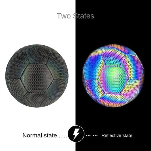 Lightweight Reflective Glowing Size 5 Adult Soccer Ball Glimmering Fluorescent PU & Thermal Bonded PVC Wear-Resistant Training