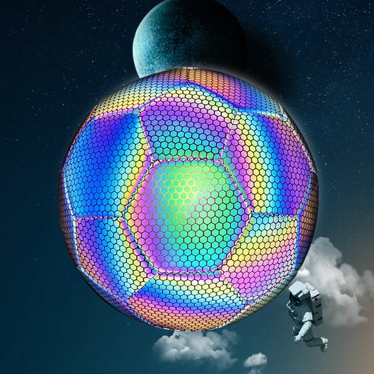 Lightweight Reflective Glowing Size 5 Adult Soccer Ball Glimmering Fluorescent PU & Thermal Bonded PVC Wear-Resistant Training