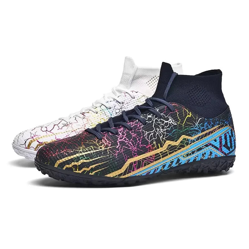 Adults Fashion Digital Printing Football Sports Training Shoes Turf Non-slip Spikes High-top Football Soccer Shoes