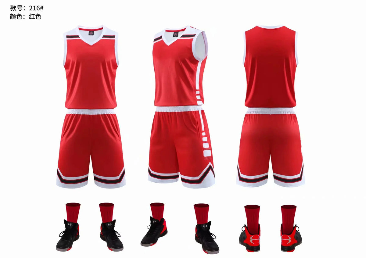 Sublimation Sky Blue Red Color Short Sleeve Basketball Jersey Uniform Set Design